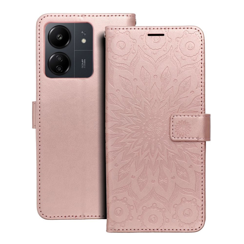 Калъф тип книга MEZZO за XIAOMI Redmi 13C / POCO C65 mandala розов златист