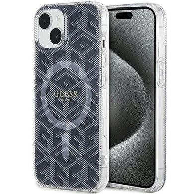 Оригинален гръб GUESS за IPHONE 15 compatible with MagSafe GUHMP15SHGCUSTGK (IML GCUBE) черен