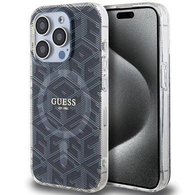 Оригинален гръб GUESS за IPHONE 15 Pro compatible with MagSafe GUHMP15LHGCUSTGK (IML GCUBE) черен