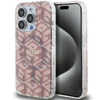 Оригинален гръб GUESS за IPHONE 15 Pro compatible with MagSafe GUHMP15LHGCUSTGP (IML GCUBE) розов