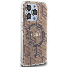 Заредете изображение във визуализатора на галерията – Оригинален гръб GUESS за IPHONE 15 Pro compatible with MagSafe GUHMP15LHGCUSTGW (IML GCUBE) кафяв
