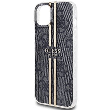 Заредете изображение във визуализатора на галерията – Оригинален гръб GUESS за IPHONE 15 GUHCP15SH4PSEGK (4G Златист Stripe) черен
