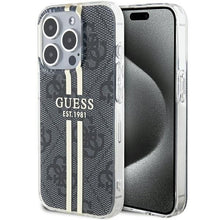 Заредете изображение във визуализатора на галерията – Оригинален гръб GUESS за IPHONE 15 Pro GUHCP15LH4PSEGK (4G Златист Stripe) черен
