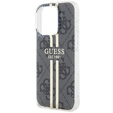 Заредете изображение във визуализатора на галерията – Оригинален гръб GUESS за IPHONE 15 Pro GUHCP15LH4PSEGK (4G Златист Stripe) черен
