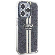 Заредете изображение във визуализатора на галерията – Оригинален гръб GUESS за IPHONE 15 Pro Max GUHCP15XH4PSEGK (4G Златист Stripe) черен
