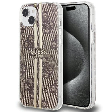 Оригинален гръб GUESS за IPHONE 15 GUHCP15SH4PSEGW (4G Златист Stripe) кафяв