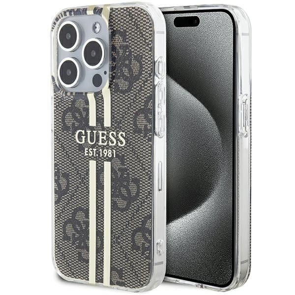 Оригинален гръб GUESS за IPHONE 15 Pro GUHCP15MH4PSEGW (4G Златист Stripe) кафяв
