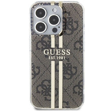 Заредете изображение във визуализатора на галерията – Оригинален гръб GUESS за IPHONE 15 Pro Max GUHCP15XH4PSEGW (4G Златист Stripe) кафяв
