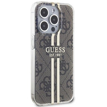 Заредете изображение във визуализатора на галерията – Оригинален гръб GUESS за IPHONE 15 Pro Max GUHCP15XH4PSEGW (4G Златист Stripe) кафяв
