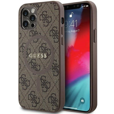 Оригинален гръб GUESS за IPHONE 12 / 12 Pro compatible with MagSafe GUHMP12MG4GFRW (4G Ring classic logo) кафяв