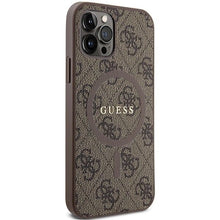 Заредете изображение във визуализатора на галерията – Оригинален гръб GUESS за IPHONE 12 / 12 Pro compatible with MagSafe GUHMP12MG4GFRW (4G Ring classic logo) кафяв
