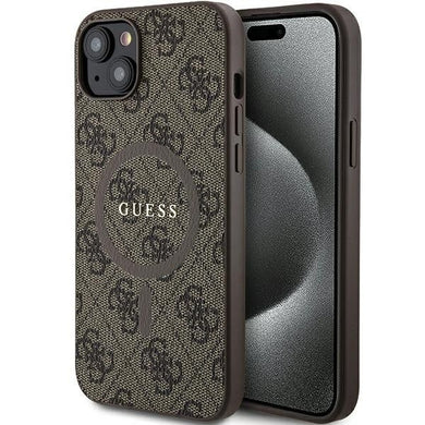 Оригинален гръб GUESS за IPHONE 15 compatible with MagSafe GUHMP15SG4GFRW (4G Ring classic logo) кафяв