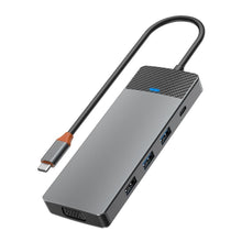 Заредете изображение във визуализатора на галерията – WiWU - HUB A921HV 9in1 USB3.0x2+USB2.0x1+SD/TF(3.0)+PD (100W)+USB-C(3.0)+HDMI(4K30HZ)+VGA 1080P)
