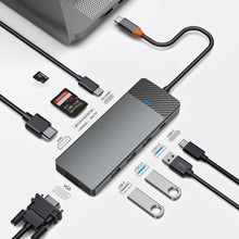 Заредете изображение във визуализатора на галерията – WiWU - HUB A921HV 9in1 USB3.0x2+USB2.0x1+SD/TF(3.0)+PD (100W)+USB-C(3.0)+HDMI(4K30HZ)+VGA 1080P)
