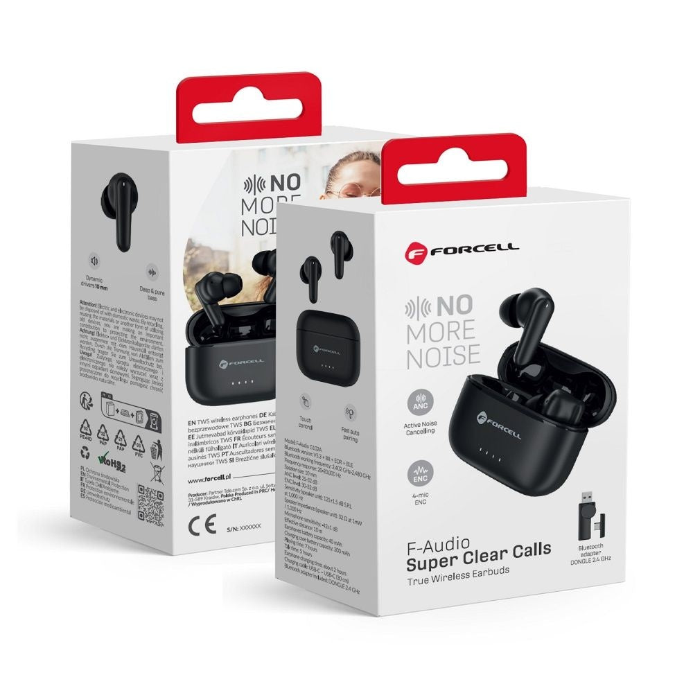 FORCELL F-AUDIO Super Clear Calls безжични слушалки bluetooth TWS ANC + ENC + DONGLE черен