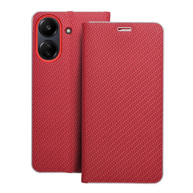 Калъф тип книга LUNA Carbon Xiaomi Redmi 13C / POCO C65 червен