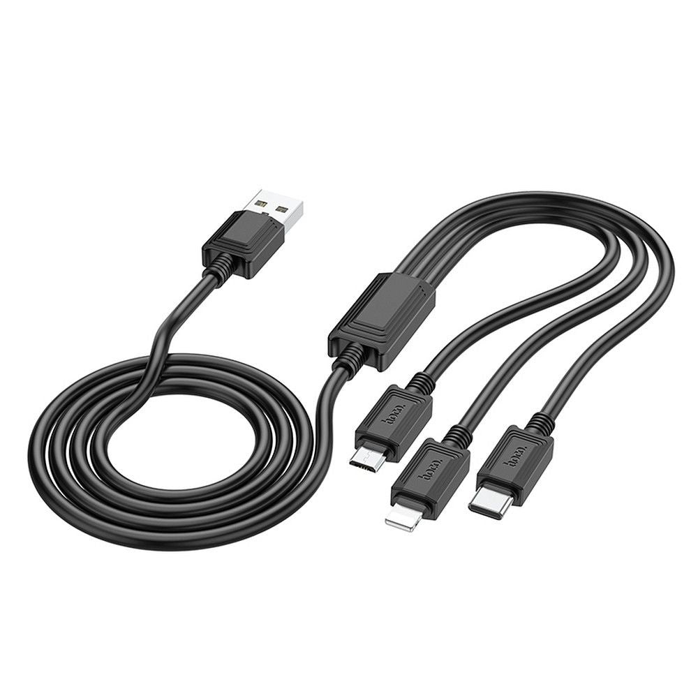 HOCO кабел 3в1 USB A към Lightning / Micro USB / Type C 2A X76 1 м черен