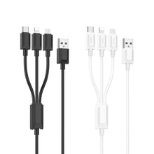 Заредете изображение във визуализатора на галерията – HOCO кабел 3в1 USB A към Lightning / Micro USB / Type C 2A X76 1 м черен
