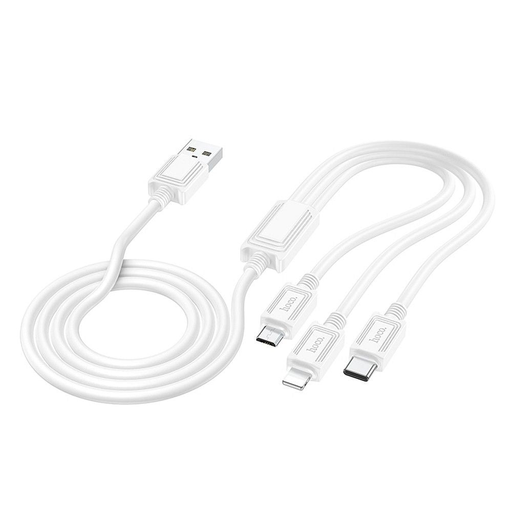 HOCO кабел 3в1 USB A към Lightning / Micro USB / Type C 2A X76 1 м бял