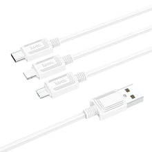 Заредете изображение във визуализатора на галерията – HOCO кабел 3в1 USB A към Lightning / Micro USB / Type C 2A X76 1 м бял
