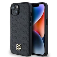 Заредете изображение във визуализатора на галерията – DKNY калъф за IPHONE 14 съвместим с MagSafe DKHMP14SPSHRPSK (DKNY HC MagSafe Pu Повторен модел с логотип) черен
