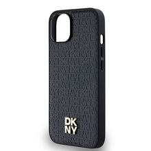 Заредете изображение във визуализатора на галерията – DKNY калъф за IPHONE 14 съвместим с MagSafe DKHMP14SPSHRPSK (DKNY HC MagSafe Pu Повторен модел с логотип) черен
