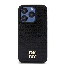 Заредете изображение във визуализатора на галерията – DKNY калъф за IPHONE 15 Pro съвместим с MagSafe DKHMP15LPSHRPSK (DKNY HC MagSafe Pu Повторен модел с логотип) черен
