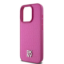 Заредете изображение във визуализатора на галерията – DKNY калъф за IPHONE 15 Pro съвместим с MagSafe DKHMP15LPSHRPSP (DKNY HC MagSafe Pu Повторен модел с логотип) розов
