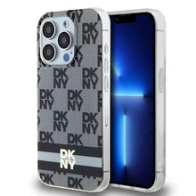 Заредете изображение във визуализатора на галерията – DKNY калъф за IPHONE 15 Pro Max съвместим с MagSafe DKHMP15XHCPTSK (DKNY HC MagSafe PC TPU Кариран модел с печатни ивици) черен
