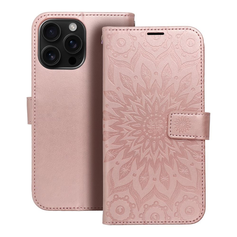Калъф тип книга MEZZO за IPHONE 16 Pro Max mandala розов златист