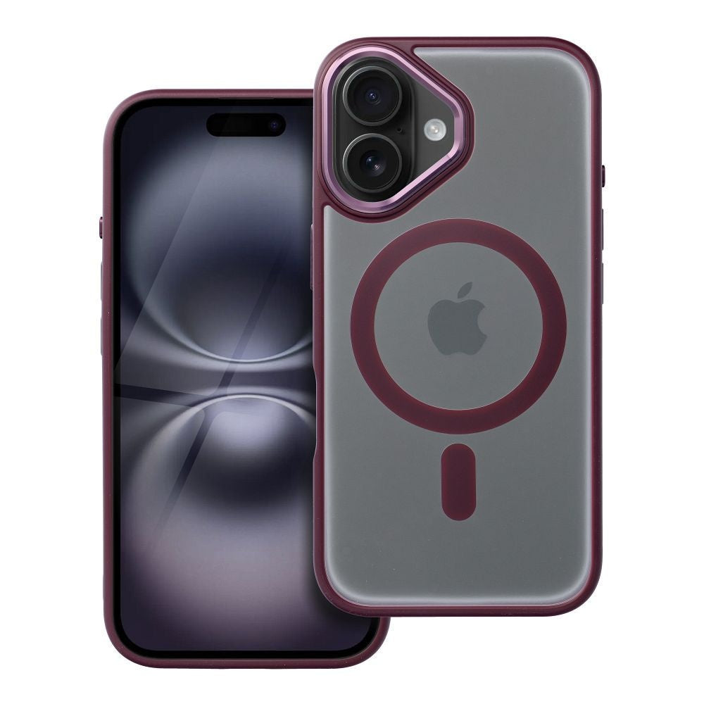 Гръб MATTE MAG COVER съвместим с MagSafe за IPHONE 16 plum червен