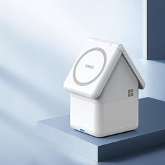 Безжично зарядно W20 4-in-1 House-shaped Magnetic Wireless Charger Stand 15W - бяло