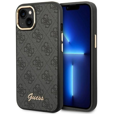 Оригинален гръб GUESS за IPHONE 13 / 14 / 15 GUHCP14SHG4SHK (4G Vintage Златист Logo) черен
