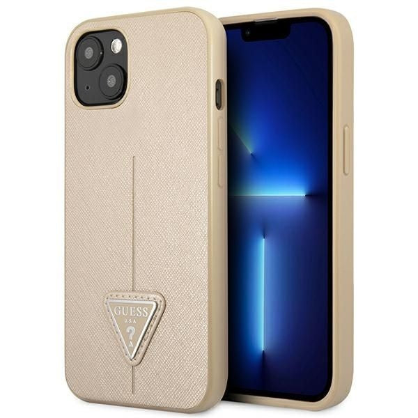 Оригинален гръб GUESS за IPHONE 13 / 14 / 15 GUHCP14SPSATLE (SaffianoTriangle Logo) бежов