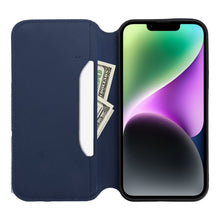 Заредете изображение във визуализатора на галерията – Калъф тип книга DUAL POCKET за IPHONE 16 тъмно син
