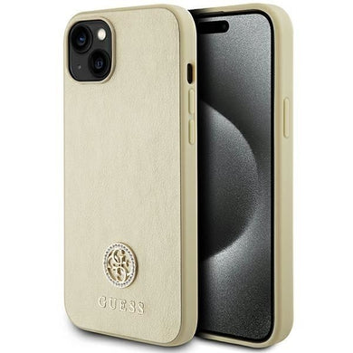 Оригинален гръб GUESS за IPHONE 13 / 14 / 15 GUHCP15SPS4DGPD (Leather 4G Metal Logo Strass) златист