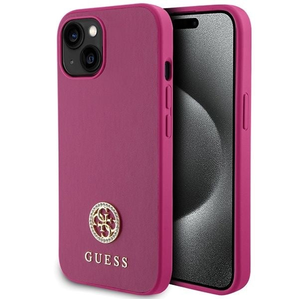 Оригинален гръб GUESS за IPHONE 13 / 14 / 15 GUHCP15SPS4DGPP (Strass Metal Logo) розов