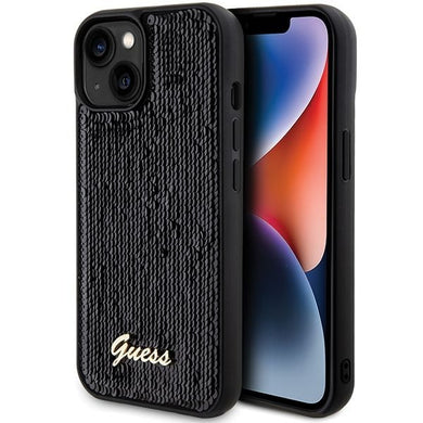 Оригинален гръб GUESS за IPHONE 13 / 14 / 15 GUHCP15SPSFDGSK (Sequin Script Metal) черен