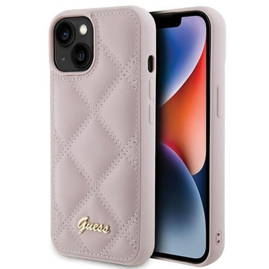 Оригинален гръб GUESS за IPHONE 13 / 14 / 15 GUHCP15SPSQSQSP (Quilted Metal Logo) розов