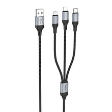 Заредете изображение във визуализатора на галерията – HOCO cable 3in1 USB A to Lightning / Micro USB / Type C 2,4A X102 1 m black
