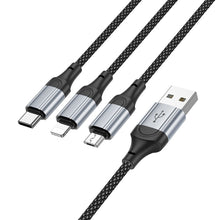 Заредете изображение във визуализатора на галерията – HOCO cable 3in1 USB A to Lightning / Micro USB / Type C 2,4A X102 1 m black
