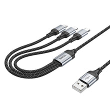 Заредете изображение във визуализатора на галерията – HOCO cable 3in1 USB A to Lightning / Micro USB / Type C 2,4A X102 1 m black
