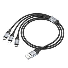 Заредете изображение във визуализатора на галерията – HOCO cable 3in1 USB A to Lightning / Micro USB / Type C 2,4A X102 1 m black
