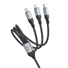 Заредете изображение във визуализатора на галерията – HOCO cable 3in1 USB A to Lightning / Micro USB / Type C 2,4A X102 1 m black
