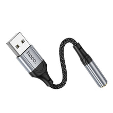 Заредете изображение във визуализатора на галерията – HOCO адаптер AUX USB A (мъжки) към Jack 3,5 мм (женски) LS36 0,12 м черен
