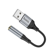 Заредете изображение във визуализатора на галерията – HOCO адаптер AUX USB A (мъжки) към Jack 3,5 мм (женски) LS36 0,12 м черен
