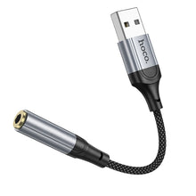 Заредете изображение във визуализатора на галерията – HOCO адаптер AUX USB A (мъжки) към Jack 3,5 мм (женски) LS36 0,12 м черен
