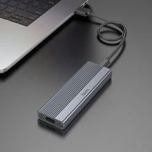 Заредете изображение във визуализатора на галерията – HOCO enclosure for M.2 SATA SSD drives M key B+M key up to 4TB USB A USB3.2 / 6GBps HB47 metal gray
