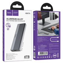 Заредете изображение във визуализатора на галерията – HOCO enclosure for M.2 NVME SSD drives M key B+M key up to 4TB Type C USB3.2 / 10GBps HB47A metal gray

