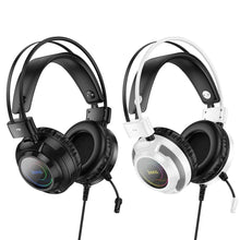 Заредете изображение във визуализатора на галерията – HOCO wire headphones USB A + Jack 3,5 mm with microphone gaming W110 2 m white
